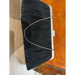 Mary Kay Black Velvet Ruched Clutch Bag Compact Mirror and Purple Pendant Set